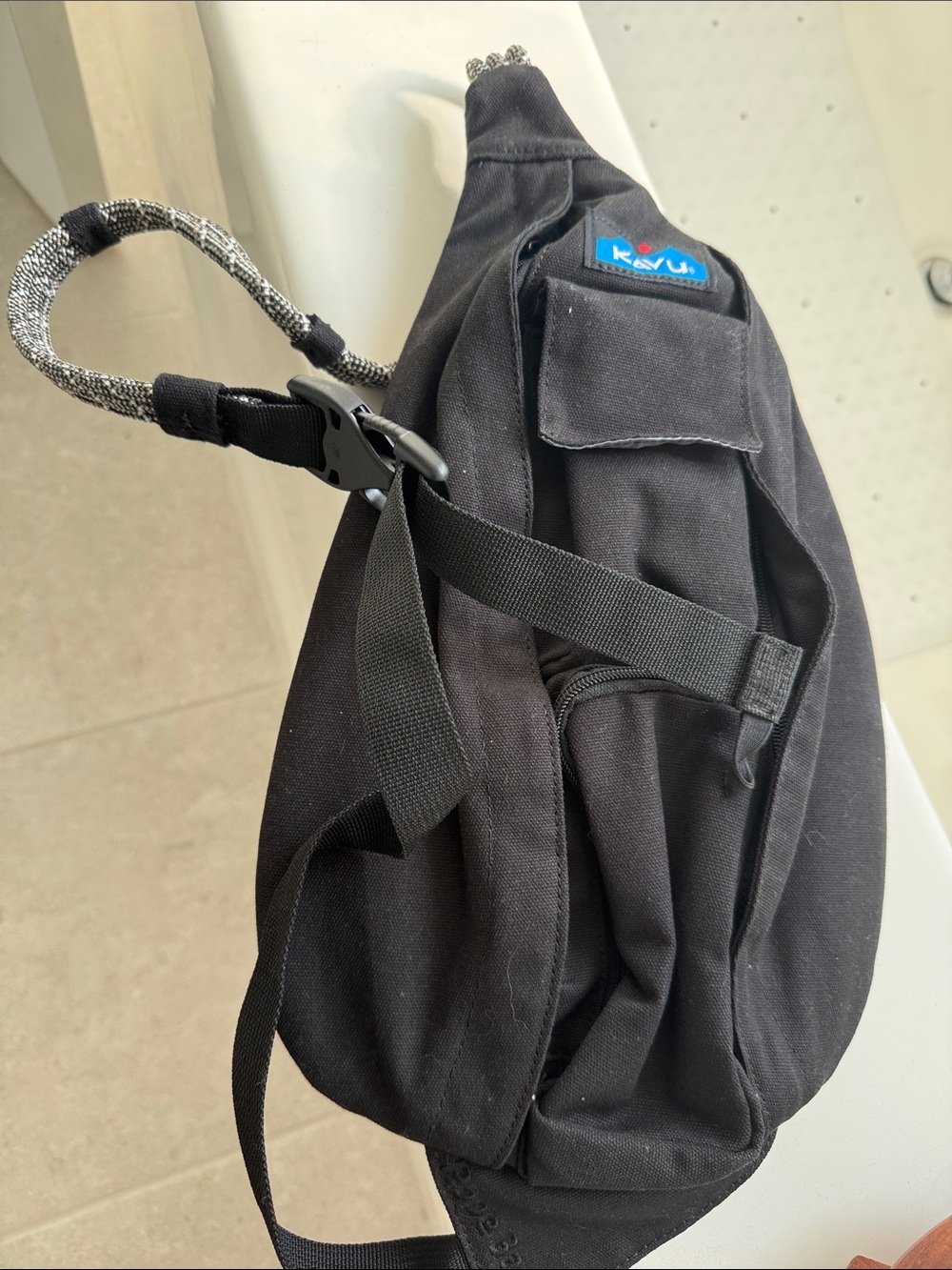 Kavu Black Rope Sling Bag with Gray Accent